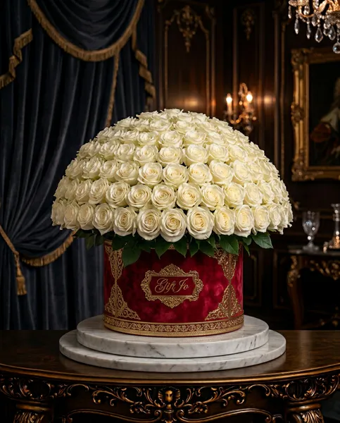 luxurious arrangement of 100 white and cream roses