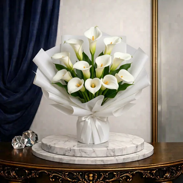 hand bouquet of white calla