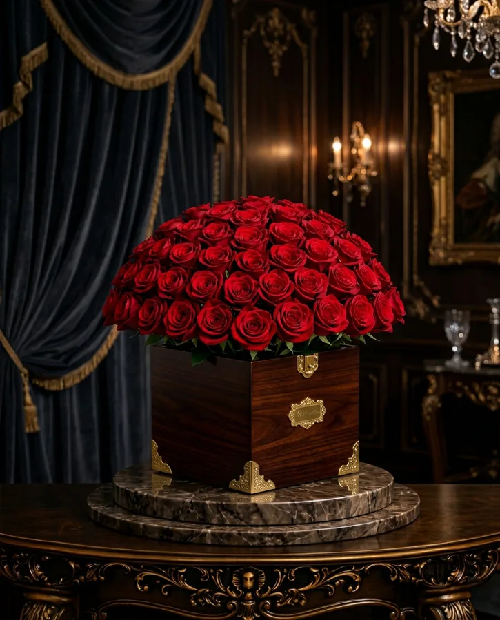 elegant arrangement of 50 red roses