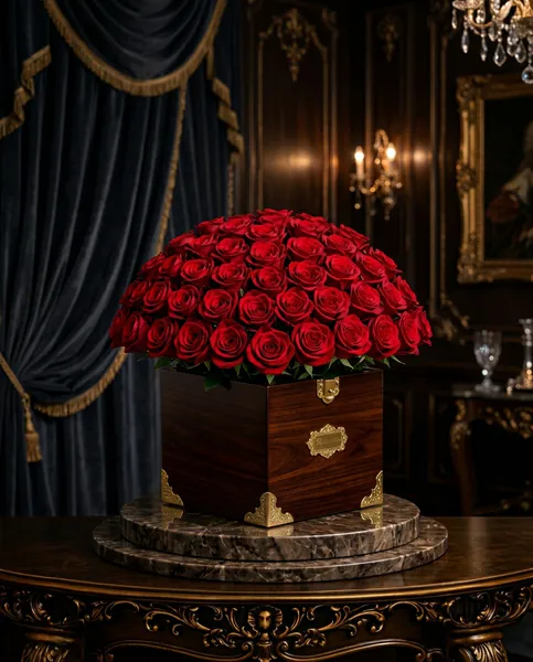 elegant arrangement of 50 red roses